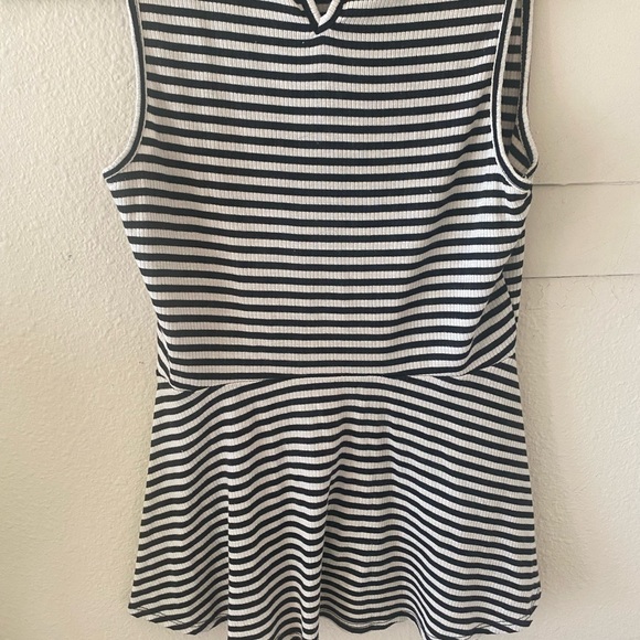 Striped Peplum High Neck Blouse - Picture 9 of 12